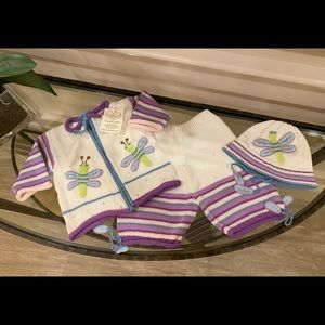 NWT *Zackali 4 Kids* 3-Piece *DRAGONFLY* Set: Hand-Knitted 100% Cotton Size: 12M